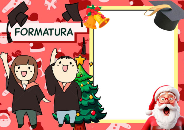 Moldura Formatura Infantil Natal Papai Noel Montagem de Foto em PNG