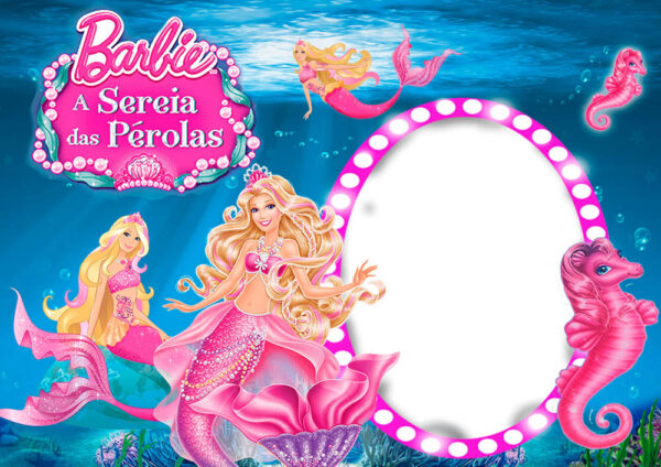 Moldura Barbie Sereia para Montagem de Foto Arte Digital