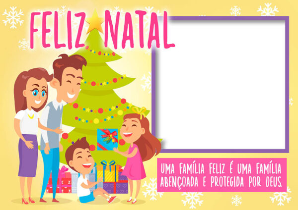 Moldura Feliz Natal Família Abençoada para Montagem de Foto