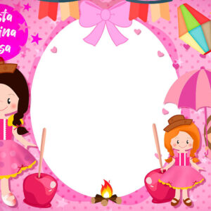 Moldura Festa Junina Rosa para Meninas para Montagem de Foto