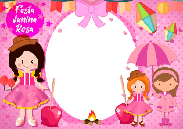 Moldura Festa Junina Rosa para Meninas para Montagem de Foto